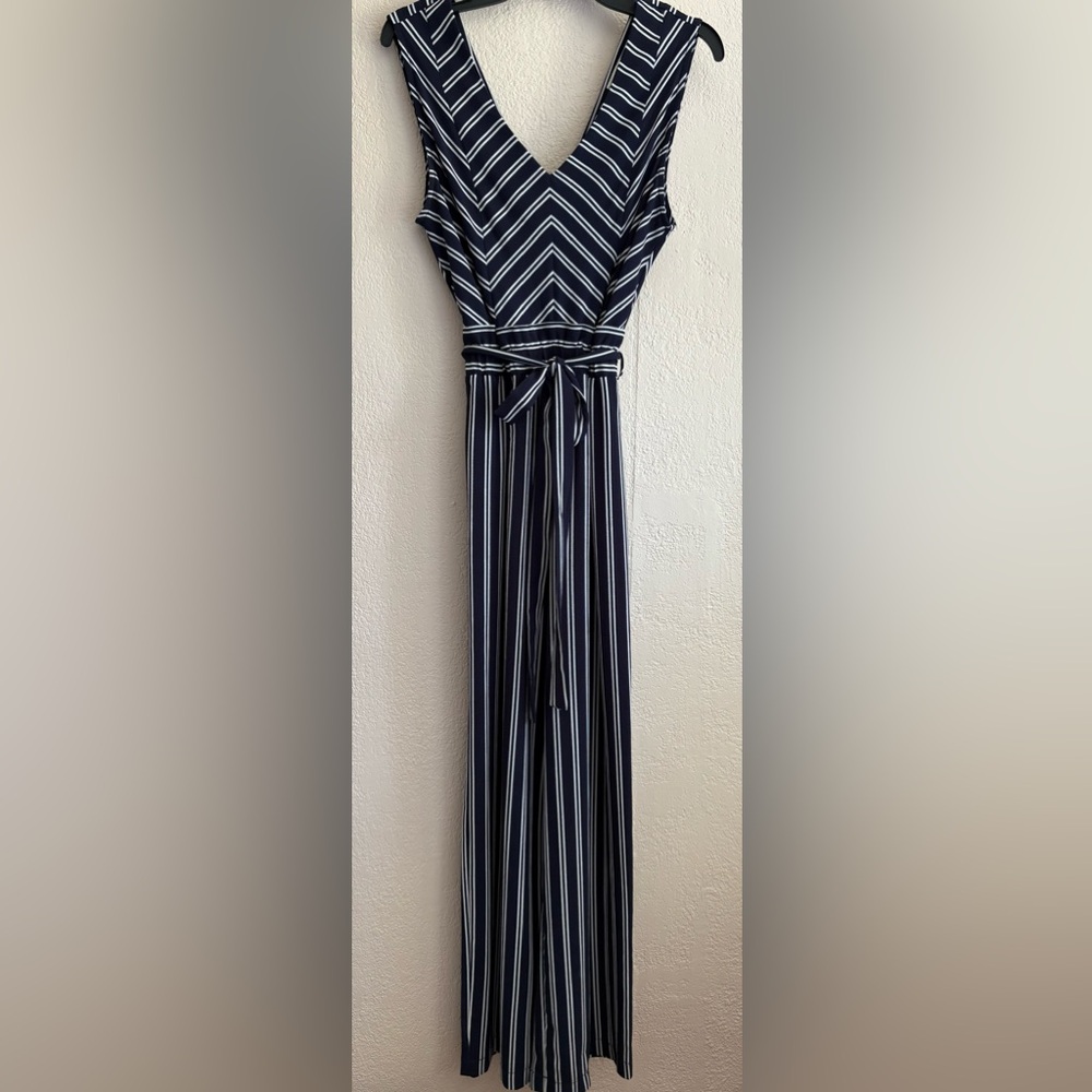 Monteau Navy and White Striped Jumpsuit